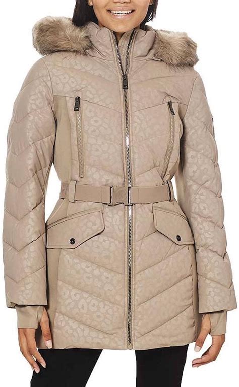 Michael Michael Kors Women's Logo Lepaord Belted Hood Puffer 